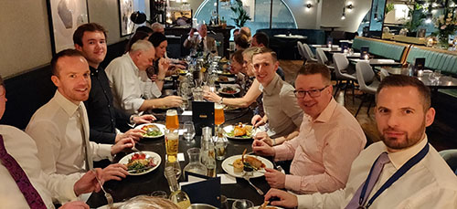 Members of the Society of Royal Cumberland Youths enjoying dinner together at Browns Restaurant in Old Jewry